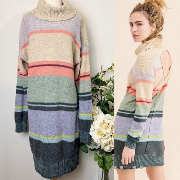 Anthropologie | Daily Practice “The Keep It Cool” Striped Turtleneck Sweater Dre - Picture 1 of 13